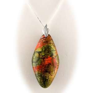   Artisan Orange Pendant Sterling Silver Curb Chain Necklace Jewelry