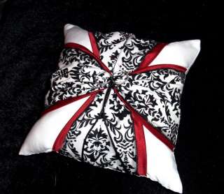DAMASK & CLARET RED White Wedding Ring Bearer Pillow  