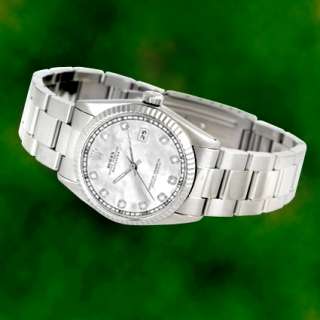 Rolex Men Datejust SS Stainless Steel Oyster Diamond White Mother of 