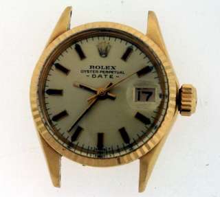 Rolex Oyster Perpetual Date 14k Yellow Gold Ladies 1962 watch head 