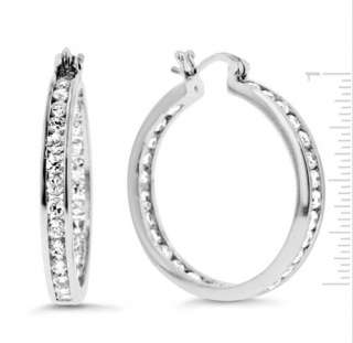 Diamonique CZ Inside Out Hoop Earrings Sterling Silver  