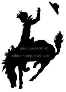 cowboy & BUCKING BRONCO horse silhouette stamp lg #1  