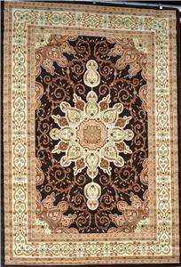 Burgundy Green Beige Black Brown Isfahan Area Rug Oriental Carpet 