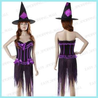 Hollween Party Corset Skirt Purple Fancy Witch Costume  