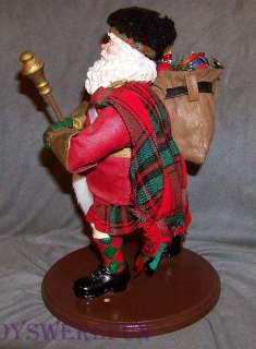 Fabric Mache Scottish Santa in Kilt Sporran Tartan Plaid Figure on 