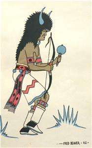Vintage 1962 FRED BEAVER Native American Indian SERIGRAPH Print X2 