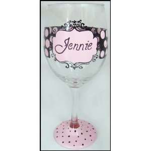 Pink And Black Polka Dot Hand Painted Wine Glass  Kitchen 