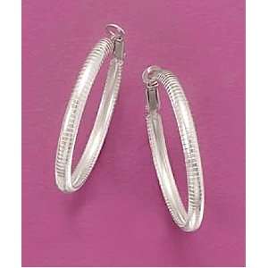 Sterling Silver Post Clip Hoop Earrings, Omega Style, 4x40mm, 1 5/8 