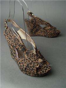 Leopard Platform Wedge Slingback Sandal Shoe sz 7.5  