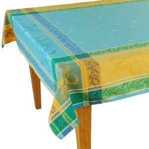   Blue Jacquard Double Woven Cotton Tablecloth 63 x 118
