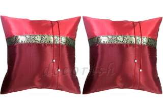 Silk RED SOFA BED THROW DECOR PILLOW COVERS ELEPHANTS  