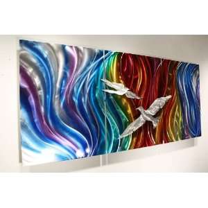  Kovacs Style Rainbow Art, Metal Wall Sculpture, Birds 