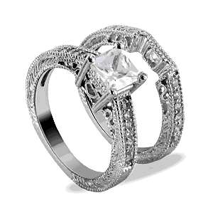 Princess cut Square Engagement Wedding Ring set size 10  