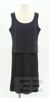 St. John 2pc Navy Knit Sleeveless Top & Pleated Skirt Set Size Medium 
