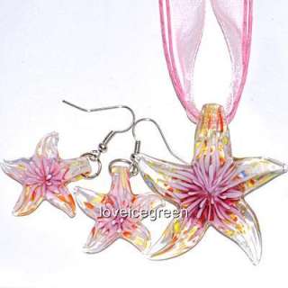 Pink Starfish Lampwork Glass Bead Necklace Earring Set  