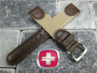 19mm WENGER SWISS ARMY Leather Nylon Strap Band Brown  