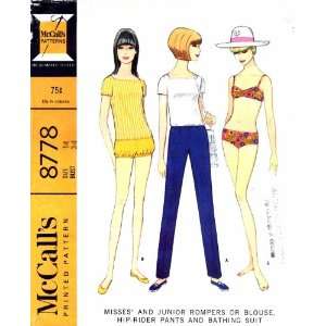  McCalls 8778 Sewing Pattern Rompers Blouse Hip Rider 