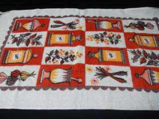 Vintage Red Cotton Kitchen Apothecary Herb Prt Towel  