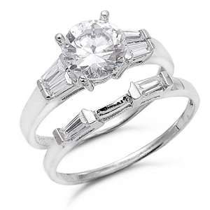  Sterling Silver Cubic Zirconia Engagement Ring Set, 6 