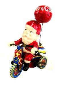 60s Tricycle Santa Claus Japanese Celluloid Tin Toy ★  
