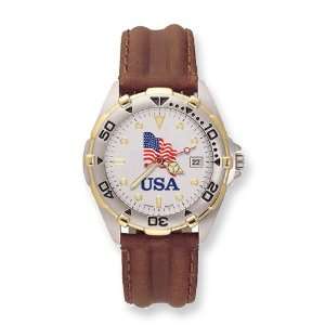  Mens USA Flag All Star Leather Band Watch Jewelry