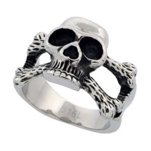 Surgical Steel Skull Ring Cut out Cross Bones 5/8 in. (16mm) wide 