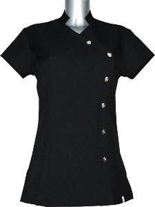 Beauty salon uniform tunic top BLACK MANDARIN COLLAR 10  