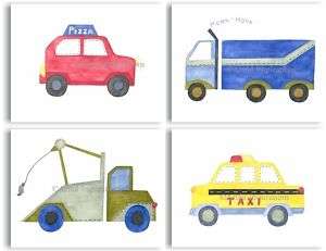 SERVICE VEHICLES KIDS WALL ART ARTWORK ~ Car Truck Taxi  
