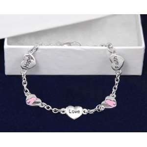   LOVE Pink Ribbon Breast Cancer Silver Bracelet Brand New Great Gift