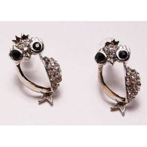   King Bird Owl Crown Clear Crystal Rhinestone Stud Earrings Jewelry