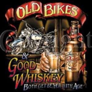 OLD BIKES GOOD WHISKEY Biker T Shirt harley rider  