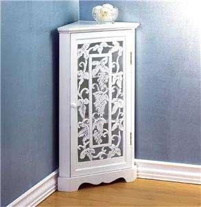 GRAPEVINE CORNER CABINET DISTRESSED WOOD WHITE SHABBY  