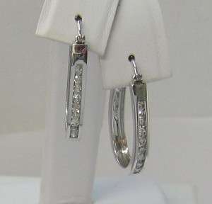 NEW 10kt White Gold Ladies Diamond Hoop Medium Earrings 1/3 ct  