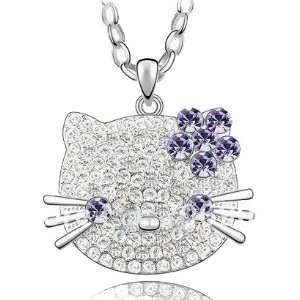  Purple Swarovski Crystal White Gold Plated Hello Kitty Necklace 