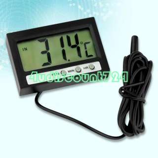 Black Digital Car Indoor Outdoor Thermometer With Clock  