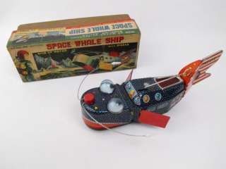 Vintage Yoshiya KO Space Whale Ship Wind up Tin Toy  
