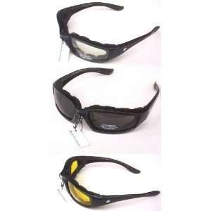  3 PAIRS PADDED MOTORCYCLE RIDING GLASSES   DAY NIGHT DAWN 