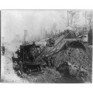  Steam shovel digging trench,near Dallas,c1907,men working 