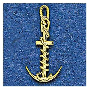   14k Gold Anchor Nautical Pendant with Rope Twist