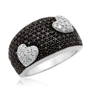 10k White Gold Black & White Diamond Hearts Tag Ring (1 1/4 cttw, I J 