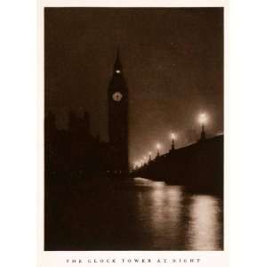  1941 Photogravure Clock Tower Night Big Ben London England 