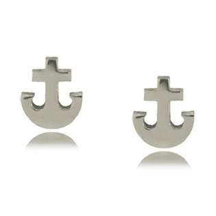 GEMaffair ANCHOR EARRINGS SURGICAL STEEL POLISHED 9MM STUD POSTS at 