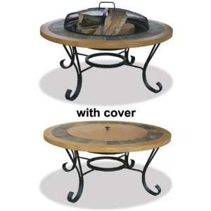  Outdoor Coffee Table Fire Pit With Slate Tile & Faux Wood 